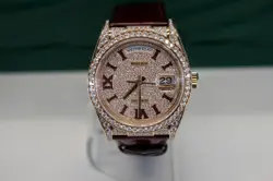 Rolex Day-Date 36mm Rose Gold Diamond Bezel Pave Diamond Dial Watch 128155RBR