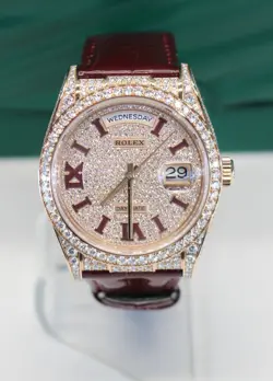 Rolex Day-Date 36mm Rose Gold Diamond Bezel Pave Diamond Dial Watch 128155RBR
