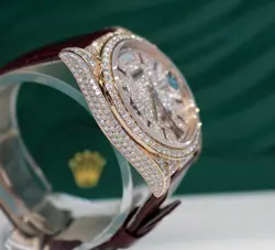 Rolex Day-Date 36mm Rose Gold Diamond Bezel Pave Diamond Dial Watch 128155RBR