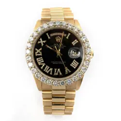 ORIGINAL 36MM ROLEX DAY-DATE 18K GOLD PRESIDENTIAL BLACK DIAL DIAMOND MEN WATCH