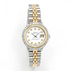 LADIES ROLEX DATEJUST 26MM STEEL/10K YELLOW GOLD JUBILEE MOP DIAMOND DIAL WATCH
