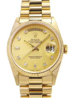 USED ROLEX DAY DATE 10P DIAMOND 18238A GOLD CASE SIZE 36MM MEN'S WATCH #5145