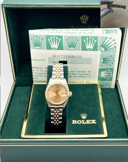 ROLEX LADIES DATEJUST 69173 CHAMPAGNE DIAL 18K YELLOW GOLD STAINLESS BOX PAPERS