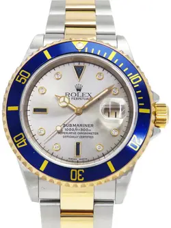 USED ROLEX SUBMARINER DATE DIAMOND & SAPPHIRE 16613SG SILVER MEN'S WATCH #5155
