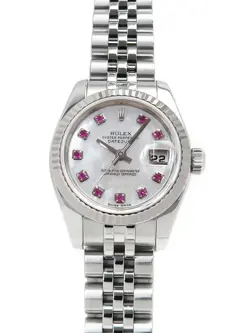 USED ROLEX DATEJUST 10P RUBY 179174NGR WHITE CASE SIZE 26MM LADIES WATCH #5115