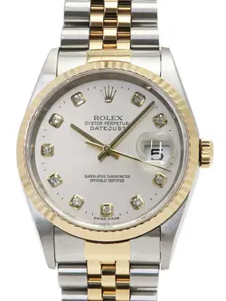 USED ROLEX DATEJUST 10P DIAMOND 16233G SILVER MEN'S WATCH #52625