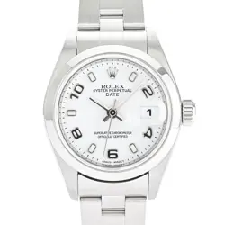 USED ROLEX OYSTER PERPETUAL DATE 79160 WHITE LADIES WATCH #52315