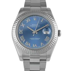 ROLEX DATEJUST II BLUE ROMAN DIAL OYSTER WATCH 116334
