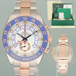 2025 RSC PAPERS ROLEX YACHT-MASTER II 116681 STEEL ROSE GOLD TWO TONE 44MM WATCH