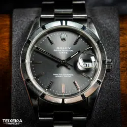 ROLEX OYSTER PERPETUAL DATE 34MM RHODIUM 15210 BOXES AND PAPERS EXCELLENT