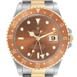 ROLEX GMT MASTER II STEEL YELLOW GOLD BRONZE MENS WATCH 16713 BOX PAPERS