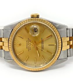 ROLEX DATEJUST 16233 JUBILEE 36MM 18K YELLOW GOLD CHAMP DIAL WATCH 1990