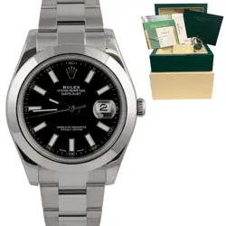 2016 ROLEX DATEJUST II 116300 BLACK STICK OYSTER STEEL 41MM WATCH BOX + PAPERS