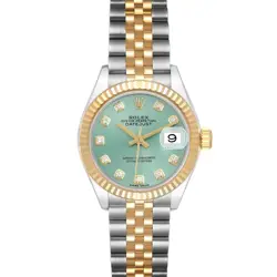 ROLEX DATEJUST 28 STEEL YELLOW GOLD GREEN DIAMOND DIAL LADIES WATCH 279173