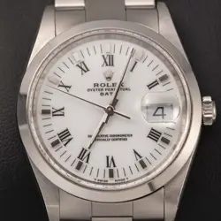 ROLEX DATE 15200 SMOOTH BEZEL OYSTER WATCH 34MM WHITE ROMAN DIAL