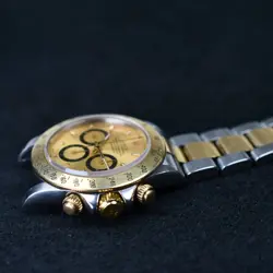 Rolex Daytona 16523 1993 18k Steel Inverted 6 Patina Champagne 40mm 4030 Zenith