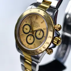 Rolex Daytona 16523 1993 18k Steel Inverted 6 Patina Champagne 40mm 4030 Zenith