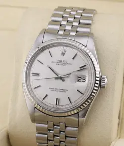 ROLEX DATEJUST 1601 LINEN DIAL JUBILEE BRACELET WHITE GOLD BEZEL