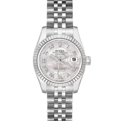 ROLEX DATEJUST STEEL WHITE GOLD DECORATED MOP DIAL LADIES WATCH 179174