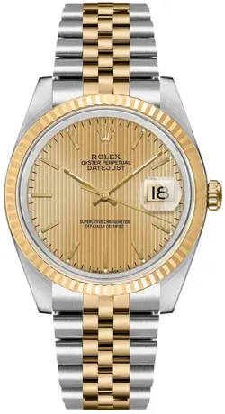 ROLEX DATEJUST 36MM CHAMPAGNE DIAL JUBILEE BRACELET GOLD & STEEL UNISEX WATCH