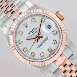 Rolex Ladies Datejust 26 Two-Tone Rose Gold White Diamond Fluted Jubilee 179171