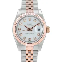 Rolex Ladies Datejust 26 Two-Tone Rose Gold White Diamond Fluted Jubilee 179171