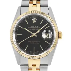 ROLEX DATEJUST 16233 BLACK BAR U NUMBER SECOND HAND MENS