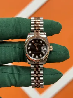 ROLEX 179171 LADY-DATEJUST 26MM |  BLACK DIAMOND DIAL ROSE GOLD & STEEL
