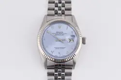 ROLEX DATEJUST REF.16014 STAINLESS STEEL & WHITE GOLD 36MM ICE BLUE ARABIC DIAL