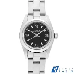 ROLEX OYSTER PERPETUAL 76080 BLACK 369 WHITE BAR Y WOMEN USED WATCH