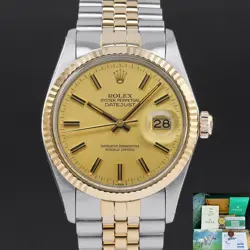 ROLEX DATEJUST 16013 36MM 1984 TWO-TONE CHAMPAGNE DIAL FULLSET 1Y WARRANTY