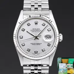 ROLEX DATEJUST 16234 36MM 1994 STEEL SILVER BIG DIAMOND DIAL BOX 1Y WARRANTY