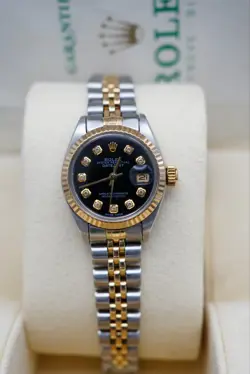 ROLEX DATEJUST 26MM 6917 STEEL & GOLD BLACK DIAMOND DIAL - BOX AND PAPERS