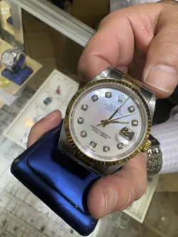 ROLEX DATEJUST MEN'S 16233 TWO-TONE WATCH WHITE MOP 8+2 DIAMOND DIAL REF#16233
