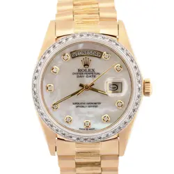 ROLEX DAY-DATE PRESIDENT MOTHER OF PEARL DIAMOND BARK 36MM 18K GOLD WATCH 18038