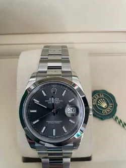 NEW ROLEX 2025 OYSTER PERPETUAL DATEJUST RHODIUM 41MM FULL SET