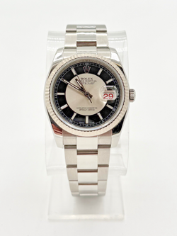ROLEX DATE JUST 116234 TUXEDO DIAL STAINLESS STEEL 36MM BOX AND PAPERS.