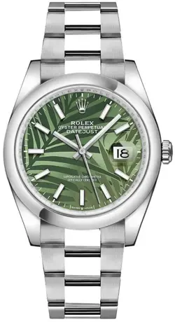 ROLEX DATEJUST 36 AUTOMATIC GREEN PALM DIAL UNISEX WATCH WITH ROLEX CARD & BOX