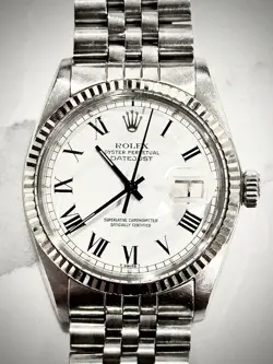 ROLEX 16014 DATEJUST BUCKLEY ROMAN DIAL QUICK SET CAL 3035 SS MENS WATCH