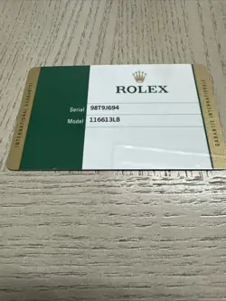 ROLEX SUBMARINER 116613LB GUARANTEE CARD