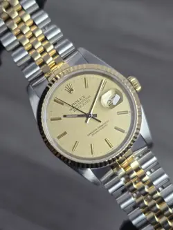 ROLEX OVERHAULED DATEJUST 16233 GOLD AND SILVER JUBILEE BRACELET WITH GOLD BEZEL