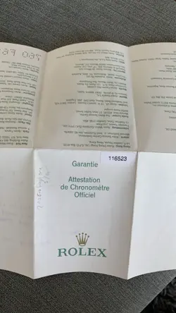 ROLEX GENUINE PAPERS FOR DAYTONA STEEL AND GOLD REF 116523 YEAR 2007