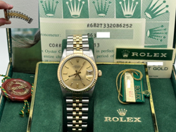 ROLEX DATEJUST MIDSIZE 68273 CHAMPGANE DIAL 18K YELLOW GOLD STEEL 31MM BOX PAPER