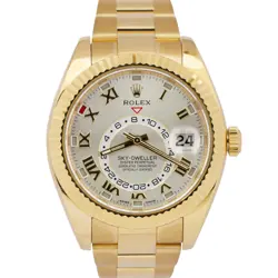 MINT ROLEX SKY-DWELLER SILVER ROMAN 18K YELLOW GOLD OYSTER 42MM 326938 BOX