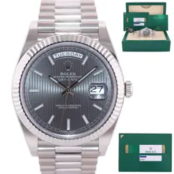 MINT 2019 PAPERS ROLEX DAY DATE 40 WHITE GOLD PRESIDENT GREY TAPESTRY 228239