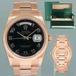 MINT ROLEX PRESIDENT DAY DATE ROSE GOLD 118205 BLACK ARABIC 36MM WATCH BOX