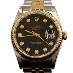 MENS ROLEX TWO-TONE DATEJUST WATCH WITH FACTORY BLACK DIAMOND DIAL 16233