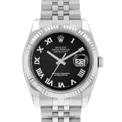 ROLEX DATEJUST 36 116234 BLACK ROMAN STEEL JUBILEE HIDDEN CLASP MEN WATCH