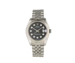 2008 ROLEX DATEJUST 178274, 31MM, AFTERMARKET DIAMOND BLACK DIAL, LADIES WATCH