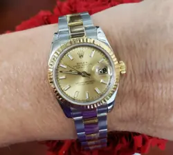 LADIES 26MM ROLEX DATEJUST FACTORY NEW STYLE OYSTER TWO TONE 18K QUICKSET 179173